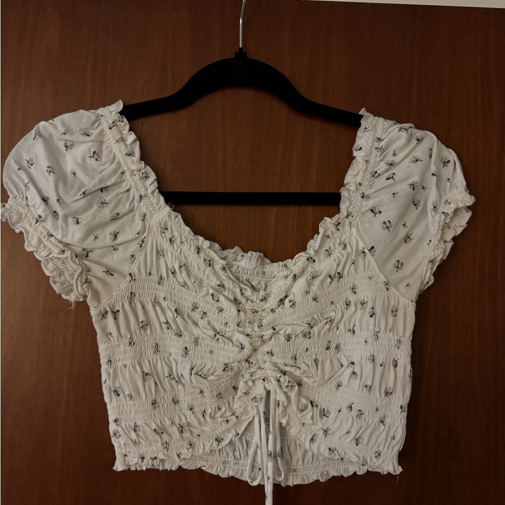 White Floral Smocked Top